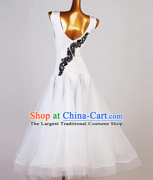 Professional Ballroom Dancing Fashion Waltz Dance Costume Women International Dance Clothing Modern Dance White Dress