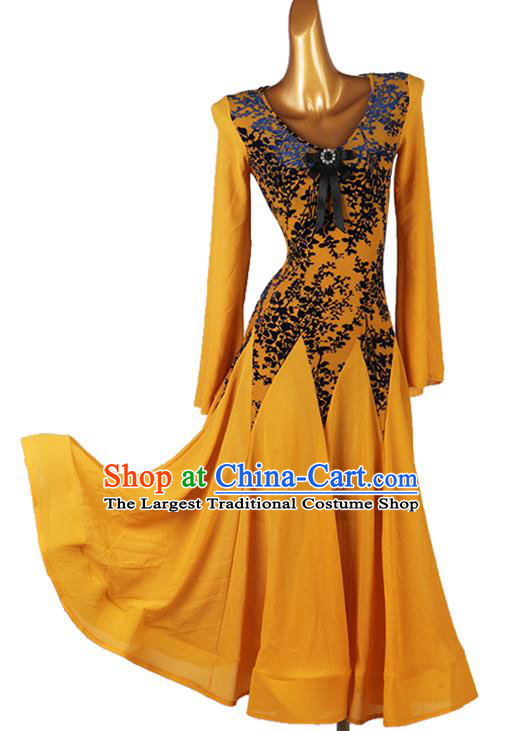 Professional International Dancing Clothing Modern Dance Yellow Dress Women Ballroom Dance Fashion Waltz Dance Costume
