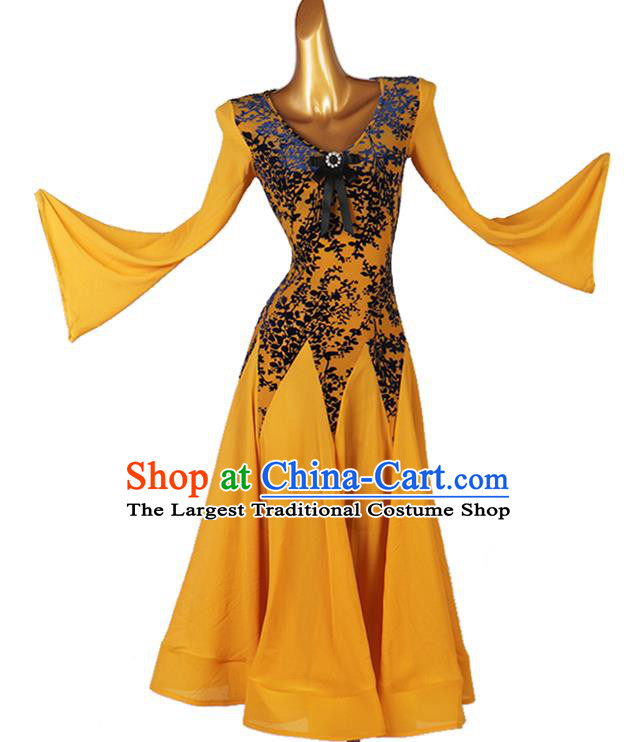 Professional International Dancing Clothing Modern Dance Yellow Dress Women Ballroom Dance Fashion Waltz Dance Costume