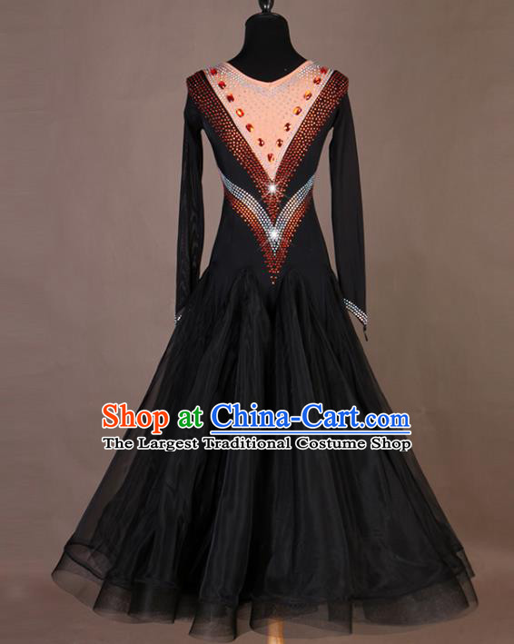 Professional International Dancing Clothing Modern Dance Fashion Women Ballroom Dance Black Dress Waltz Dance Competition Costume