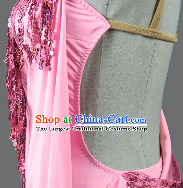 Professional Latin Dance Competition Pink Dress Modern Dance Costume Women Group Dancing Clothing Cha Cha Fashion