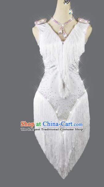 Professional Women Dancing Competition Clothing Cha Cha Sexy Fashion Latin Dance White Tassel Dress Modern Dance Costume