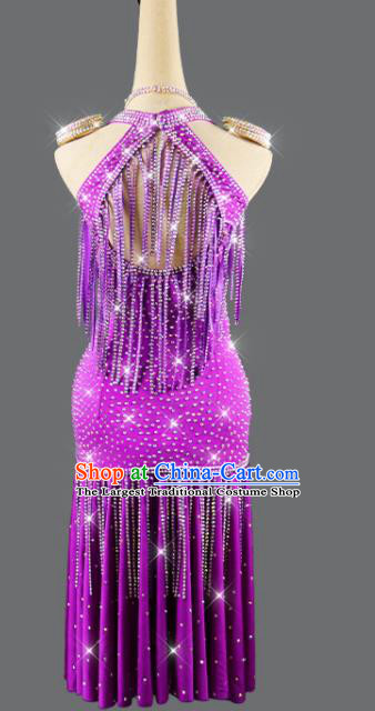 Professional Dancing Competition Clothing Latin Dance Purple Dress Rumba Dance Costume Women Cha Cha Sexy Fashion