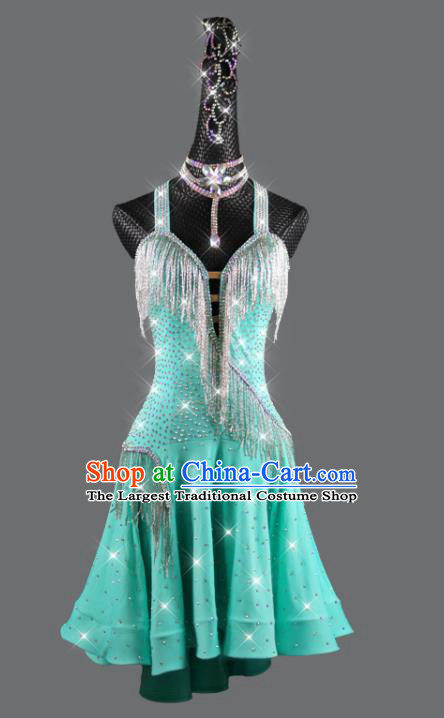 Professional Latin Dance Sexy Green Dress Cha Cha Costume Women Dancing Competition Clothing Rumba Dance Fashion