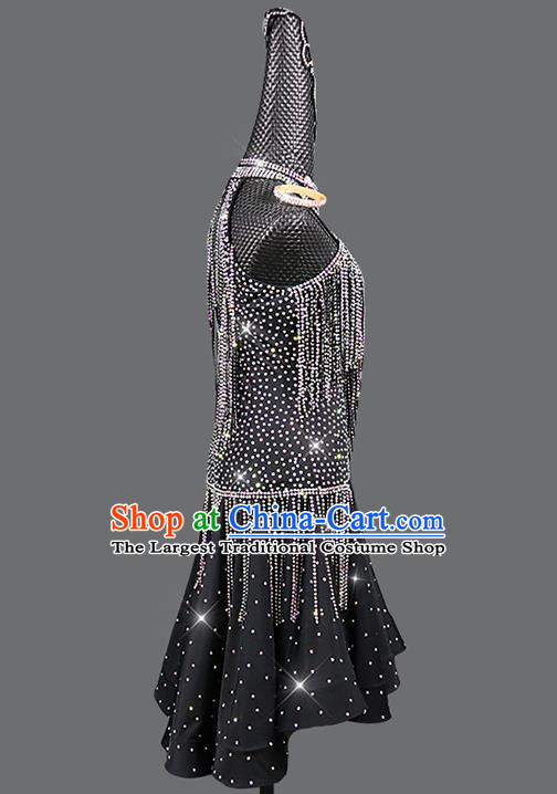 Professional Women Dancing Competition Clothing Rumba Dance Fashion Latin Dance Sexy Black Dress Cha Cha Costume