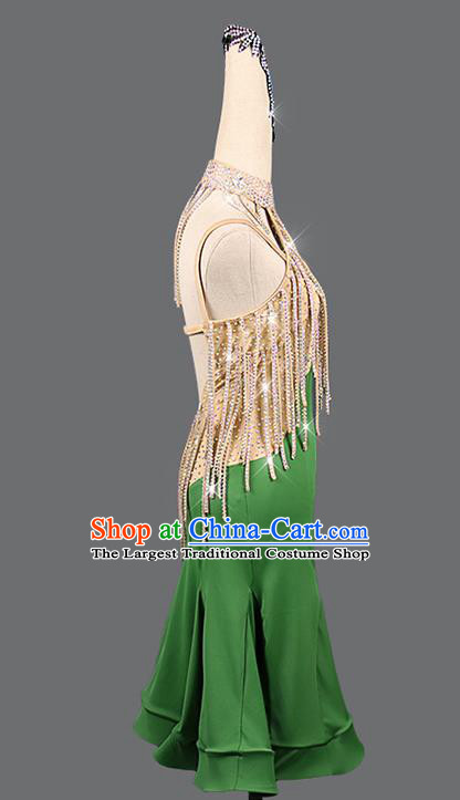 Professional Dancing Competition Clothing Rumba Dance Sexy Fashion Latin Dance Green Dress Women Cha Cha Costume