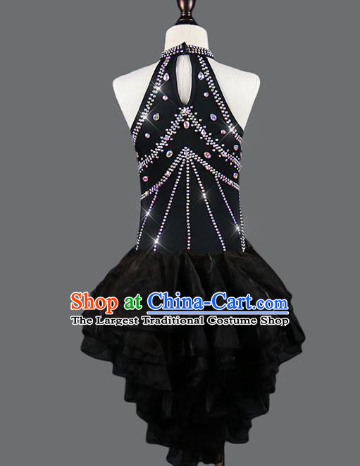 Professional Women Cha Cha Competition Costume Dancing Clothing Rumba Dance Fashion Latin Dance Black Lace Dress