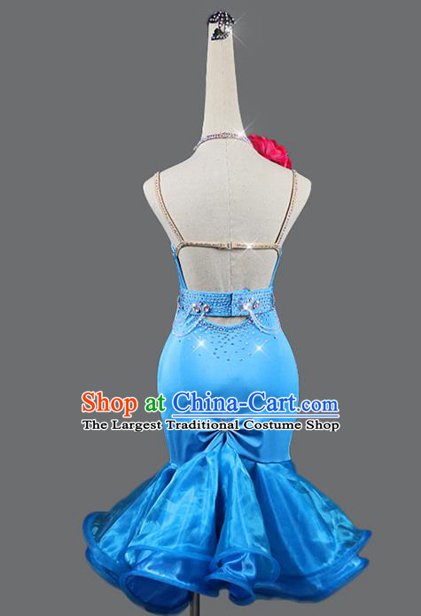 Professional Latin Dance Blue Dress Women Rumba Dance Competition Costume Cha Cha Dancing Fashion Clothing