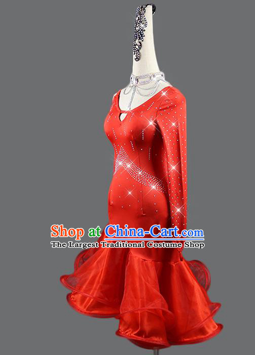 Professional Latin Dance Competition Red Dress Women Rumba Dance Costume Cha Cha Clothing Dancing Fashion