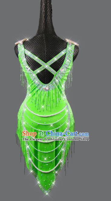 Professional Latin Dance Clothing Rumba Dance Sexy Green Dress Cha Cha Costume Women Dancing Competition Fashion