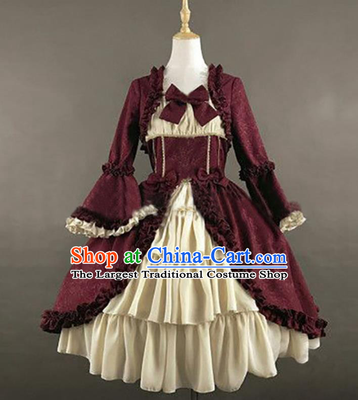 European Princess Wine Red Dress Western Gothic Garment Clothing Halloween Performance Formal Dress