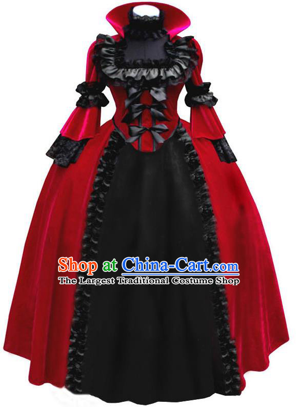 Top Western Court Formal Costume Halloween Performance Full Dress European Middle Ages Garment Clothing Gothic Queen Red Dress
