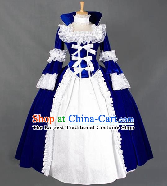 Top Gothic Queen Royalblue Dress Western Court Formal Costume Halloween Performance Full Dress European Middle Ages Garment Clothing
