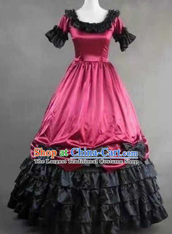 Top European Retro Garment Clothing Gothic Princess Wine Red Dress Western Court Dance Formal Costume Stage Performance Full Dress