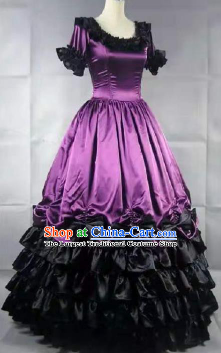 Top Western Court Dance Formal Costume Stage Performance Full Dress European Retro Garment Clothing Gothic Princess Purple Dress