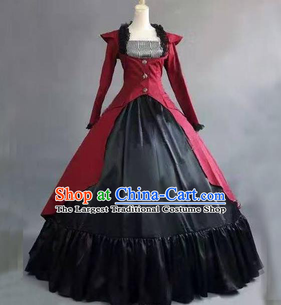 Top European Retro Clothing Gothic Princess Wine Red Dress Western Court Garment Costume Opera Performance Full Dress