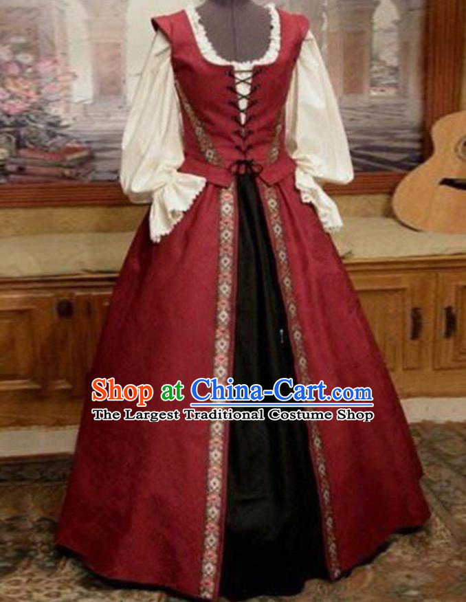Top Opera Performance Full Dress European Court Clothing Europe Servant Woman Red Dress Western Renaissance Garment Costume