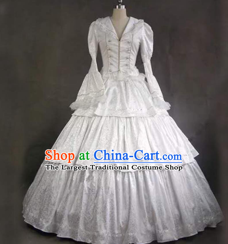 Top Gothic Princess White Dress Western Renaissance Garment Costume Opera Performance Full Dress European Court Clothing