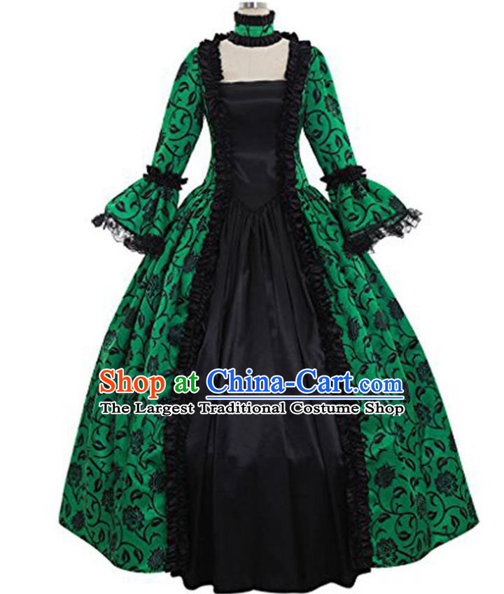 Top Opera Performance Green Full Dress European Renaissance Age Clothing Western Court Dress Halloween Cosplay Garment Costume