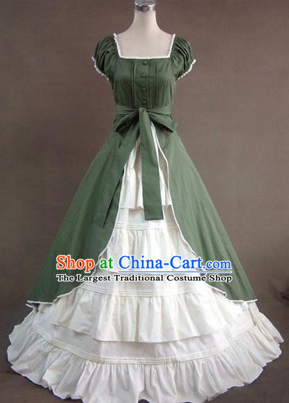 Top Opera Stage Green Full Dress European Civilian Woman Clothing Gothic Court Dress Halloween Cosplay Servant Lady Garment Costume