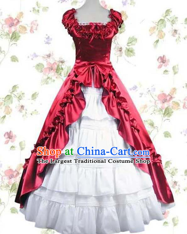 Top Halloween Cosplay Princess Garment Costume Opera Stage Full Dress European Noble Woman Clothing Gothic Court Red Dress