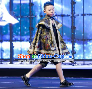 Top Boys Stage Show Golden Suits Kid Catwalks Uniforms Children Compere Performance Apparels