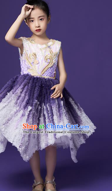 High Quality Stage Show Purple Full Dress Girl Catwalks Fashion Dress Children Dancewear Chorus Performance Clothing