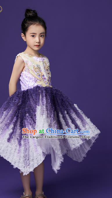 High Quality Stage Show Purple Full Dress Girl Catwalks Fashion Dress Children Dancewear Chorus Performance Clothing