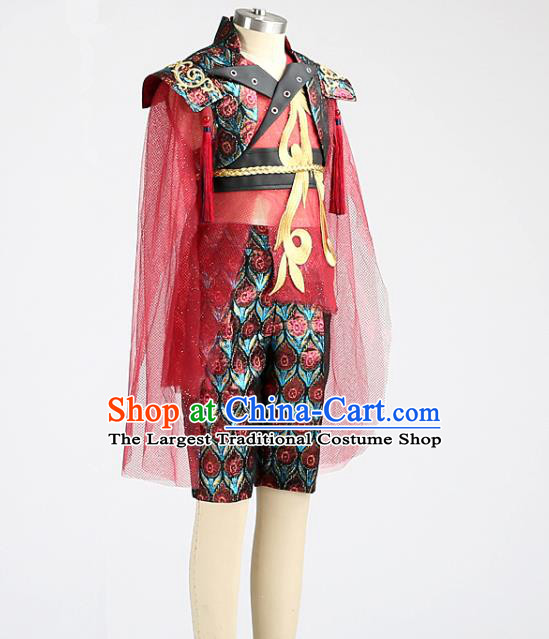 Top China Boys Stage Show Red Suits Kid Catwalks Uniforms Children Dance Performance Apparels