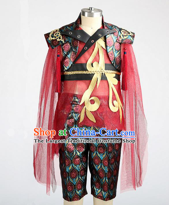 Top China Boys Stage Show Red Suits Kid Catwalks Uniforms Children Dance Performance Apparels