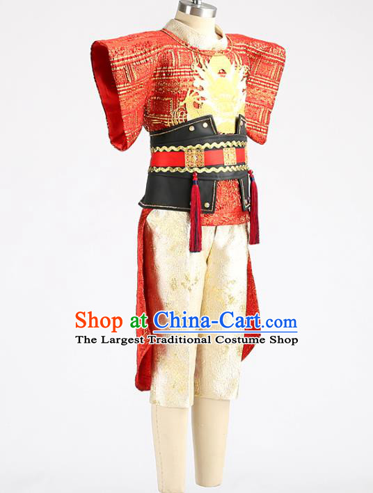 Top China Boys Stage Show Suits Kid Catwalks Red Uniforms Children Drum Dance Performance Apparels