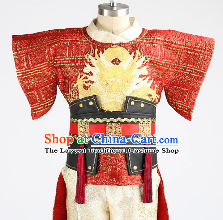 Top China Boys Stage Show Suits Kid Catwalks Red Uniforms Children Drum Dance Performance Apparels