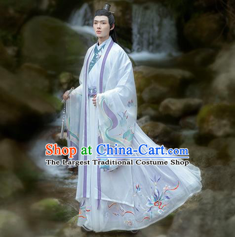 China Traditional Ancient Swordsman Historical Clothing Jin Dynasty Young Childe Embroidered Hanfu Garments