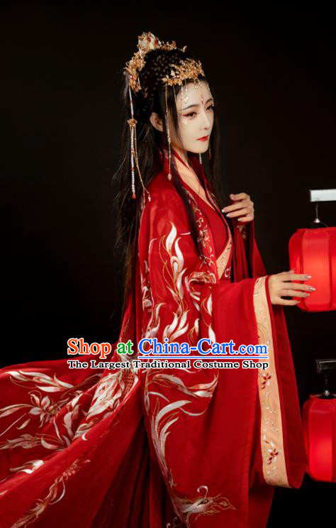 China Ancient Wedding Red Hanfu Dress Jin Dynasty Royal Princess Clothing Traditional Historical Garments Full Set