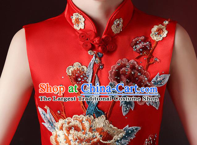 China Stage Performance Garment Costume Children Classical Dance Red Dress Compere Dress Girl Catwalks Clothing
