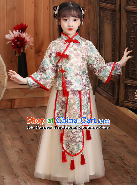 China Girl Catwalks Tang Suits Stage Performance Clothing Children Classical Dress Uniforms Compere Garment Costumes