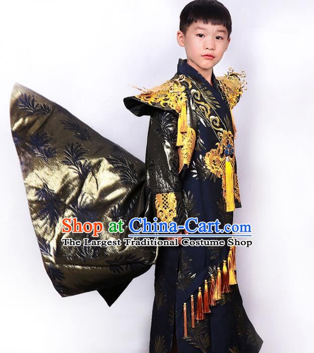 Top Boys Stage Show Tang Suits Kid Catwalks Black Uniforms Children Dance Performance Apparels