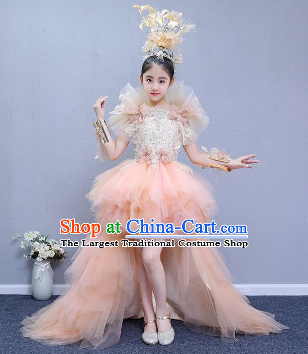 Custom Girl Stage Show Trailing Dress Catwalks Princess Full Dress Children Birthday Fashion Garment Compere Competition Clothing