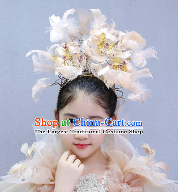 Top Girl Stage Show Hair Accessories Kids Catwalks Feather Hair Crown Children Performance Headdress