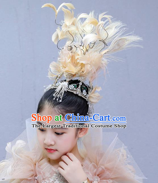 Top Children Performance Headdress Girl Stage Show Hair Accessories Kids Catwalks Feather Royal Crown