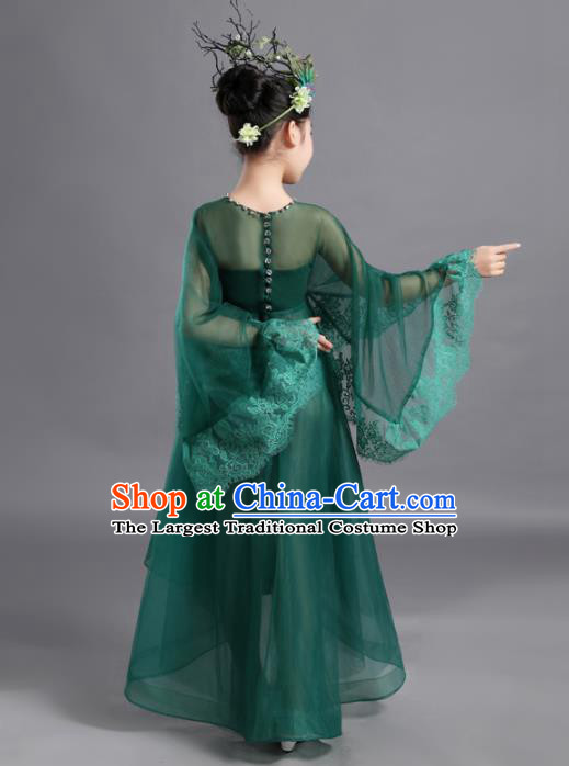 Custom Compere Competition Clothing Girl Stage Show Green Dress Catwalks Full Dress Children Performance Fashion Garment