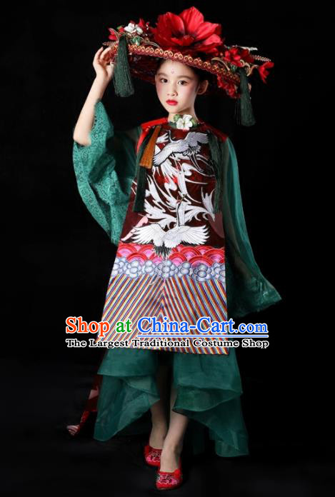 China Girl Catwalks Fashion Children Performance Clothing Classical Dance Dress Compere Garment Costumes