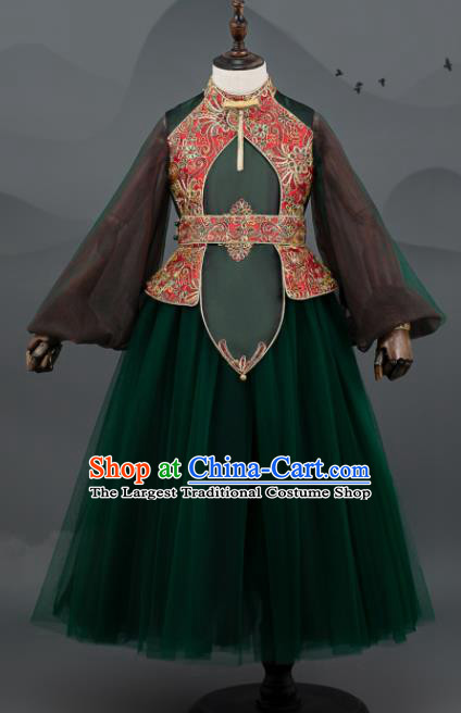 China Chorus Garment Costumes Girl Catwalks Fashion Children Performance Clothing Classical Dance Green Dress