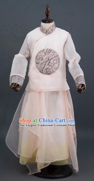 Top China Stage Show Tang Suits Boys Dancewear Children Scholar Clothing Kids Catwalks Beige Uniforms