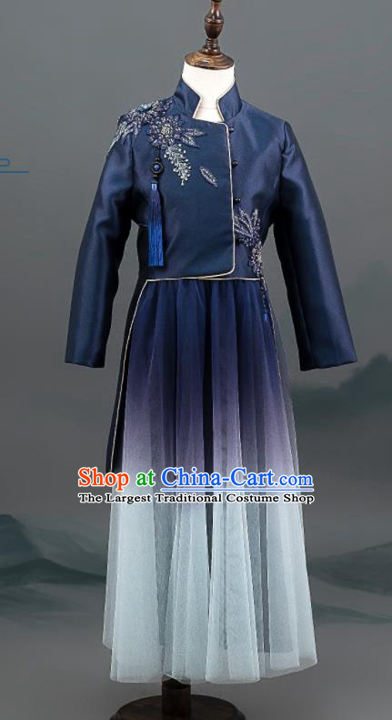 Top China Kids Catwalks Navy Uniforms Classical Chorus Tang Suits Boys Stage Dancewear Children Performance Clothing