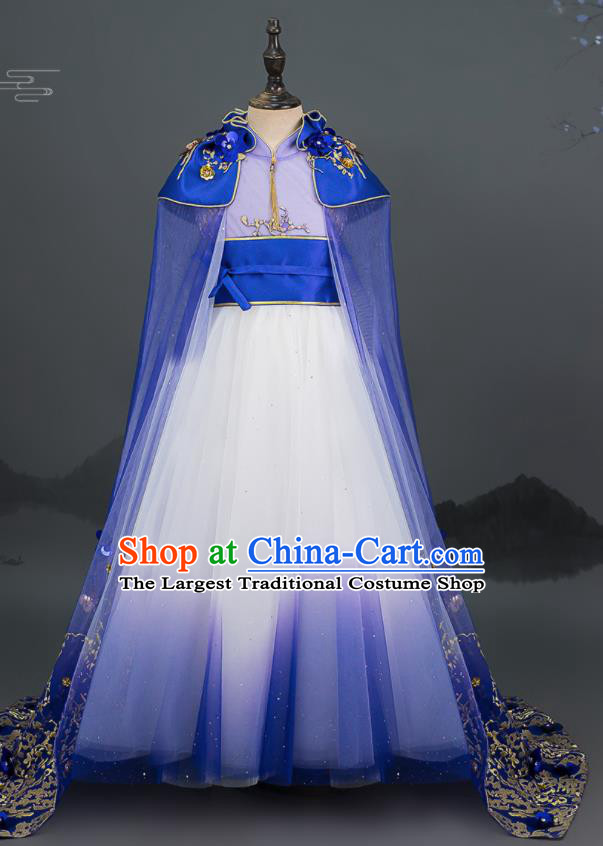 Custom Baroque Princess Clothing Stage Show Blue Dress Girl Catwalks Full Dress Children Piano Performance Fashion