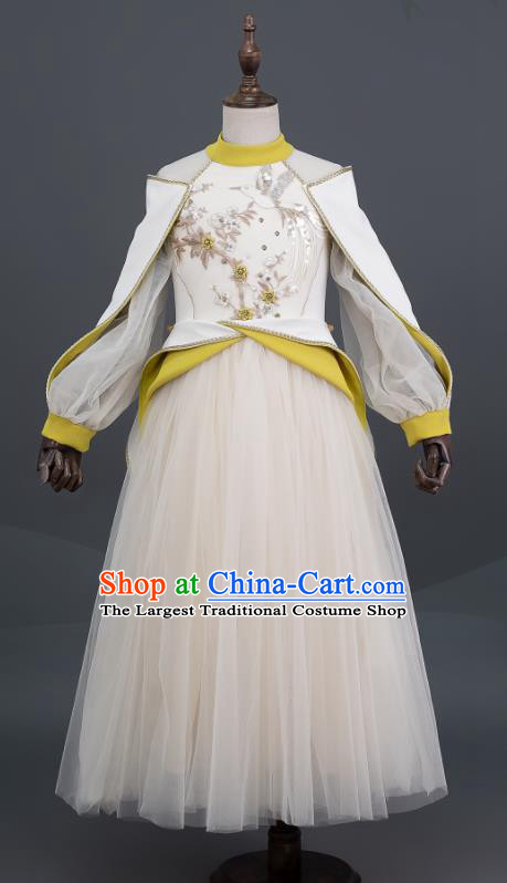 China Classical Dance White Dress Girl Chorus Garment Costumes Catwalks Fashion Children Performance Clothing