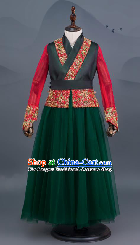 China Girl Performance Garments Catwalks Fashion Costume Children Stage Show Clothing Classical Green Veil Dress