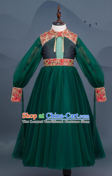 Custom Kid Chorus Clothing Compere Green Veil Dress Girl Princess Fashion Children Stage Show Full Dress