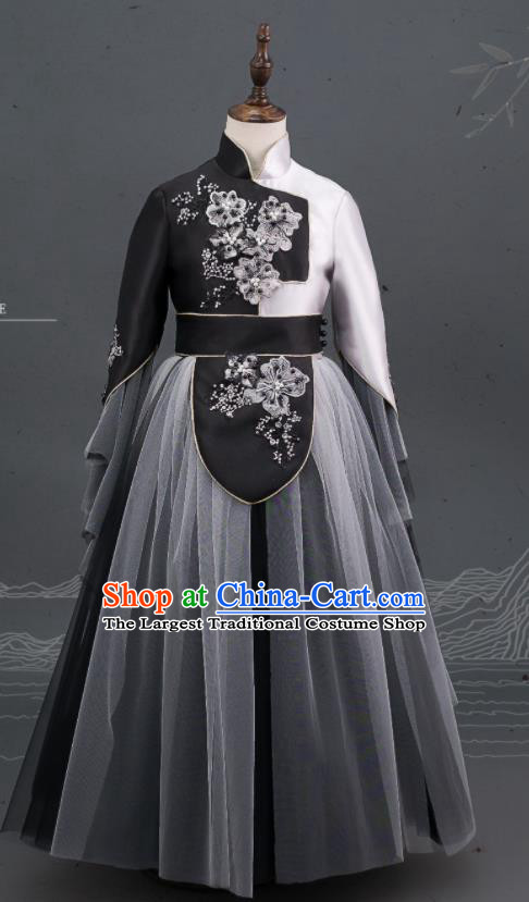 Custom Compere Show Grey Dress Girl Stage Performance Embroidered Fashion Children Full Dress Kid Chorus Clothing